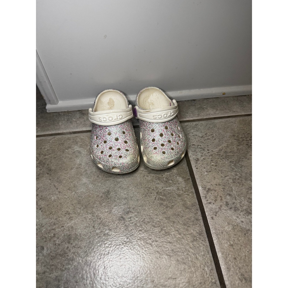 Kids Crocs Glitter Clog Sparkle Shoes Toddler Size 7 White Pink